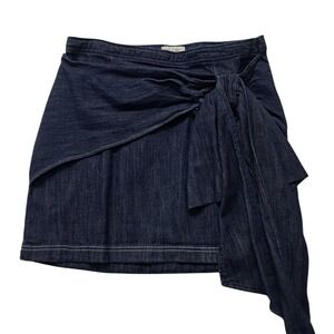 Anthropologie Pilcro Bow Denim Mini Skirt Womens 12 Blue Dark Wash Wrap Side Tie